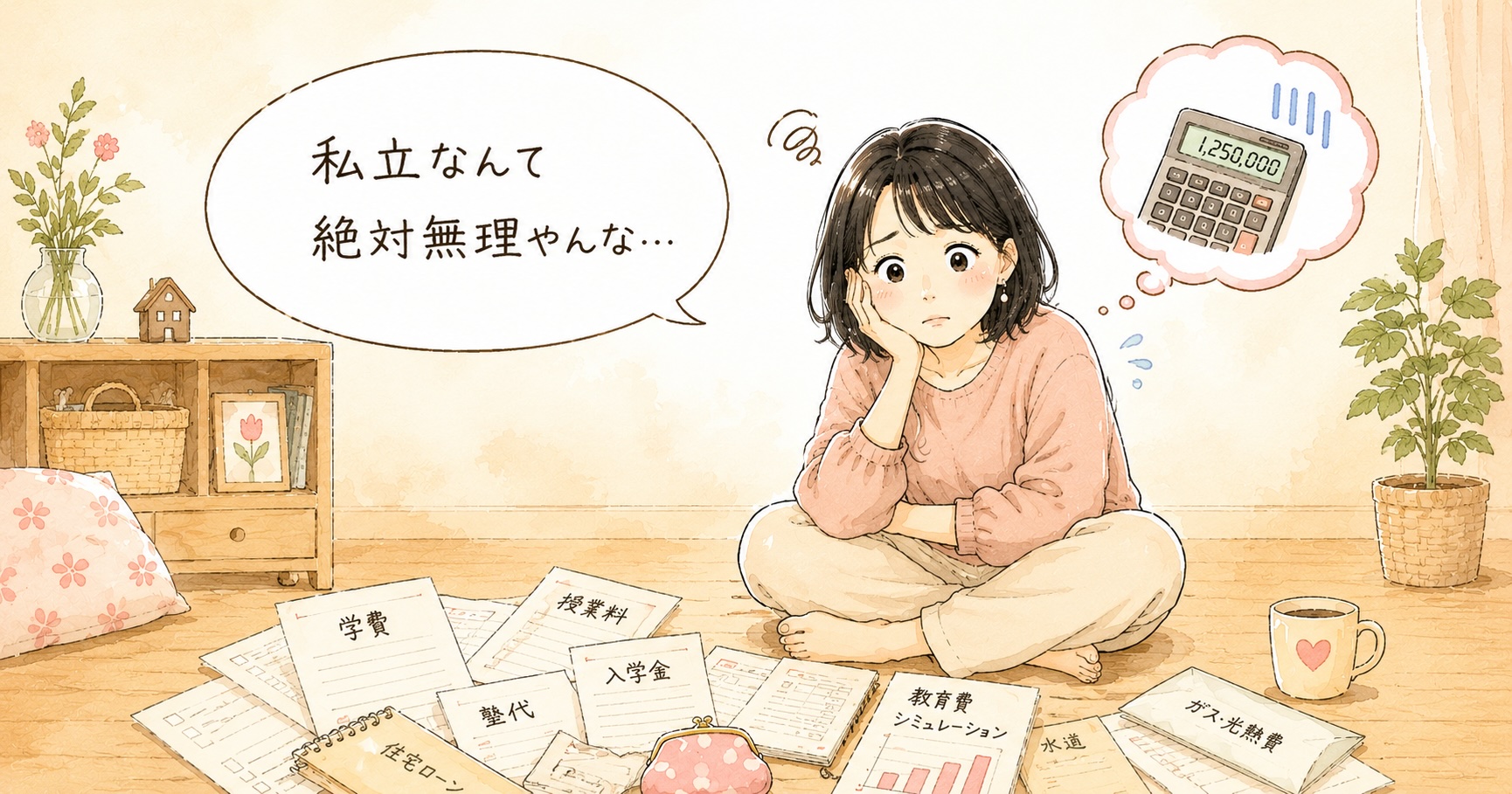 シングルマザーが教育費に悩んでいる姿